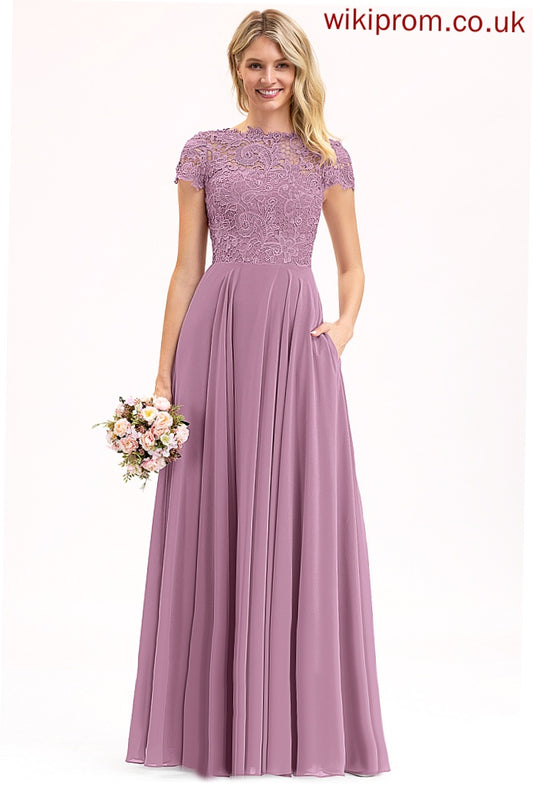 Floor-Length Prom Dresses A-Line Scoop Lace Kathryn Chiffon