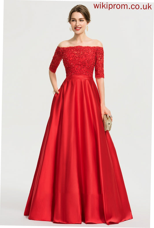 Floor-Length Satin Pockets Denise With Sweetheart Sequins Beading Ball-Gown/Princess Prom Dresses