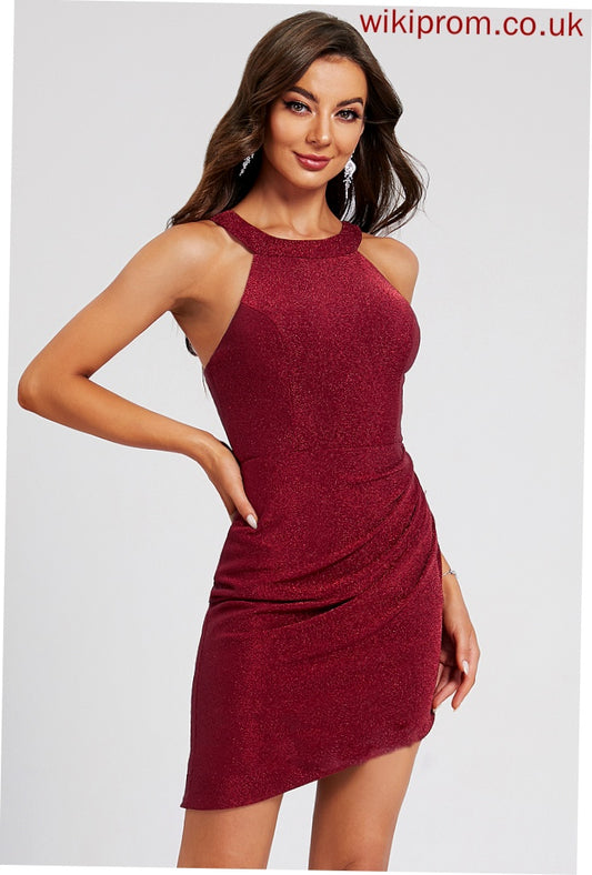 Club Dresses Neck Scoop Polyester Dress Bodycon Asymmetrical With Cocktail Pleated Logan