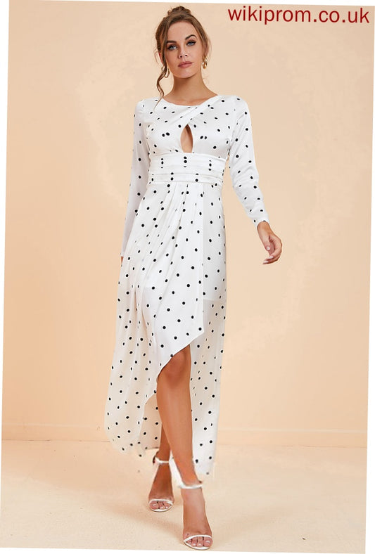 Club Dresses Split Sexy Polyester Neck Long Midi Round Front Sleeves A-line Dresses Carleigh