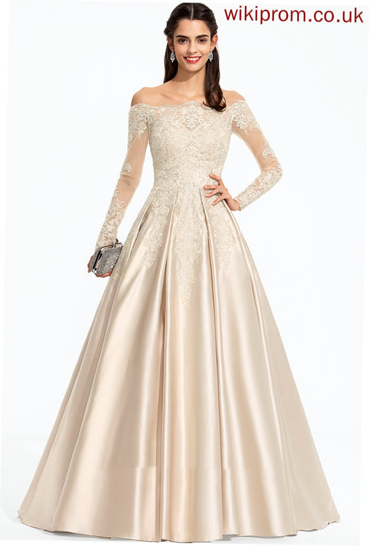 Prom Dresses With Ball-Gown/Princess Sequins Marissa Satin Lace Off-the-Shoulder Train Sweep
