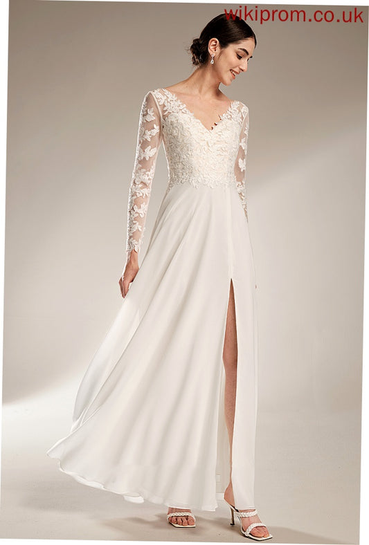 Floor-Length Savannah With Front Wedding Dress Split Wedding Dresses V-neck A-Line