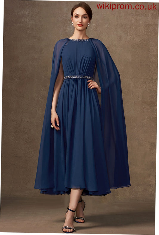 Chiffon A-Line Tea-Length Mother of the Bride Dresses Mother Emma Beading Neck the Dress With Bride of Scoop