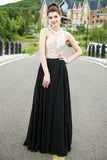 Classy A-line Scoop Chiffon Tulle Crystal Detailing Black Open Back Prom Dresses WK525