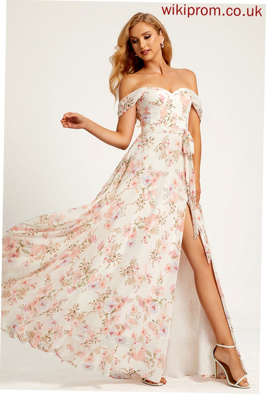 Floor-Length Neckline Off-the-Shoulder Fabric Silhouette Embellishment A-Line SplitFront Length Karley Sleeveless Natural Waist Bridesmaid Dresses