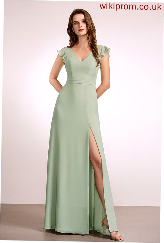 Floor-Length Neckline Length Embellishment Fabric A-Line Silhouette SplitFront V-neck Amari Knee Length Sleeveless Bridesmaid Dresses