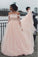 Pink A Line Brush Train Off Shoulder Long Sleeve Lace Wedding Dresses