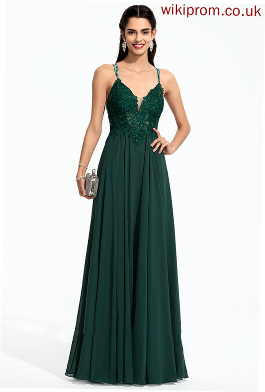 Chiffon V-neck Kylee A-Line Beading Prom Dresses Sequins Floor-Length With