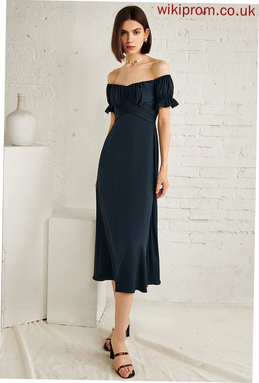 Cocktail Dresses A-Line Cotton Blends Tea-Length Dress Sabrina Off-the-Shoulder Cocktail