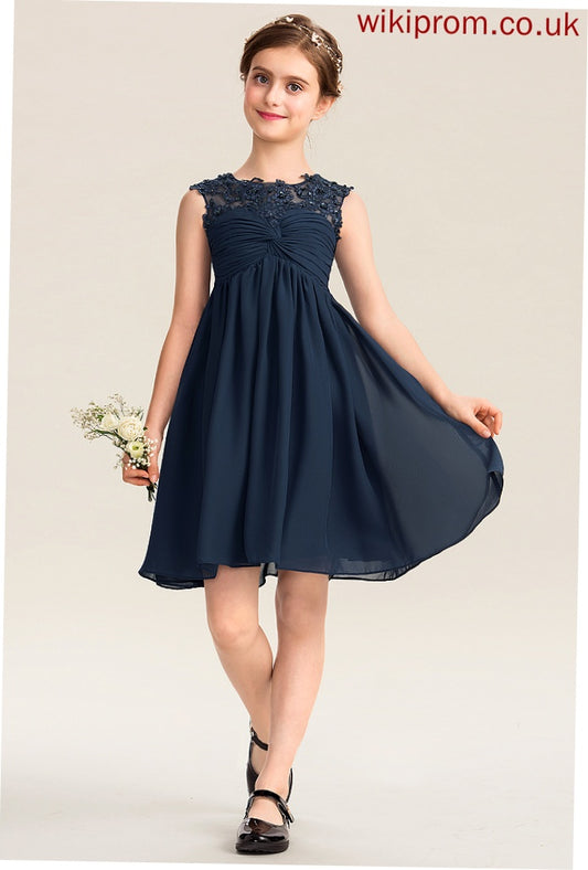 Chiffon Empire Ruffle Beading Neck Scoop Lace With Charlize Junior Bridesmaid Dresses Sequins Knee-Length