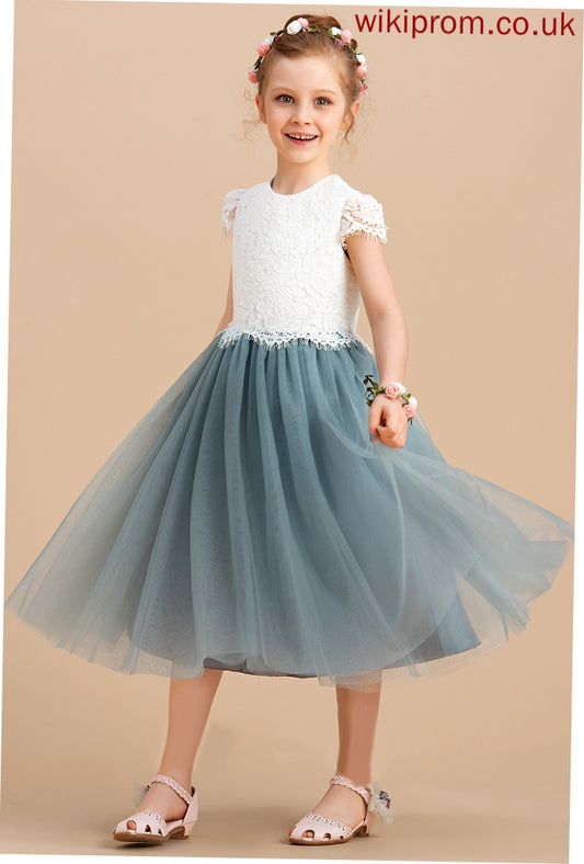 Flower Girl Dresses Neck Girl Dress Tea-length Sleeveless - Scoop A-Line Elle Flower Tulle/Lace
