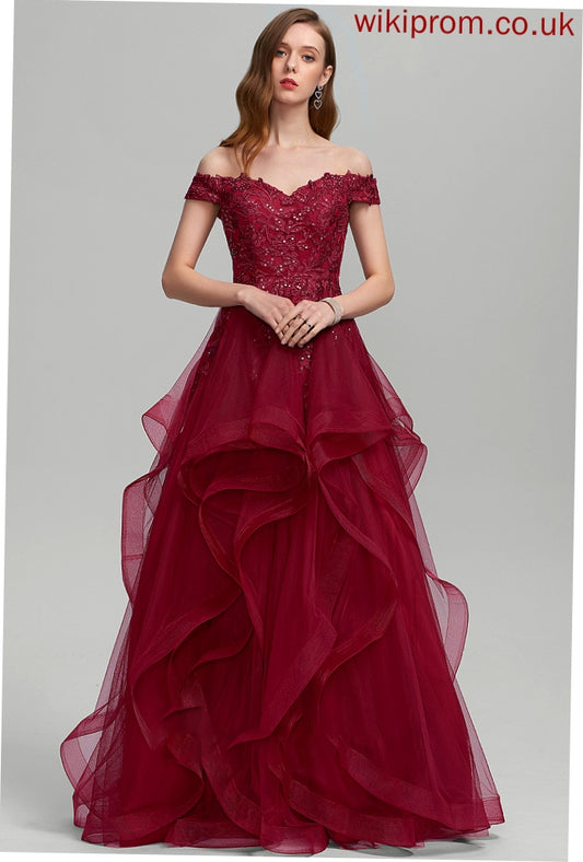 Floor-Length Off-the-Shoulder Arielle Ball-Gown/Princess Sequins Tulle With Prom Dresses