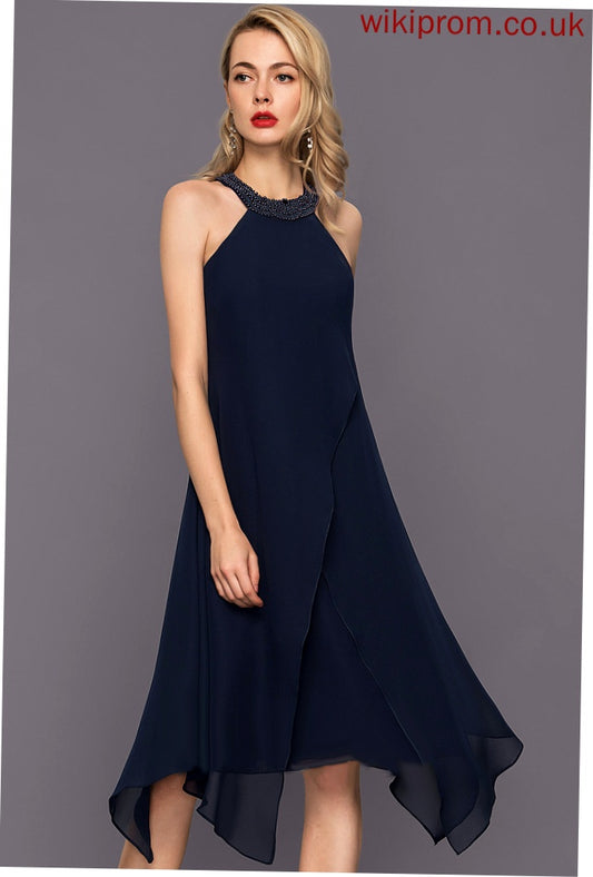 Cocktail Chiffon A-Line Dress Eden Scoop Neck With Asymmetrical Beading Cocktail Dresses