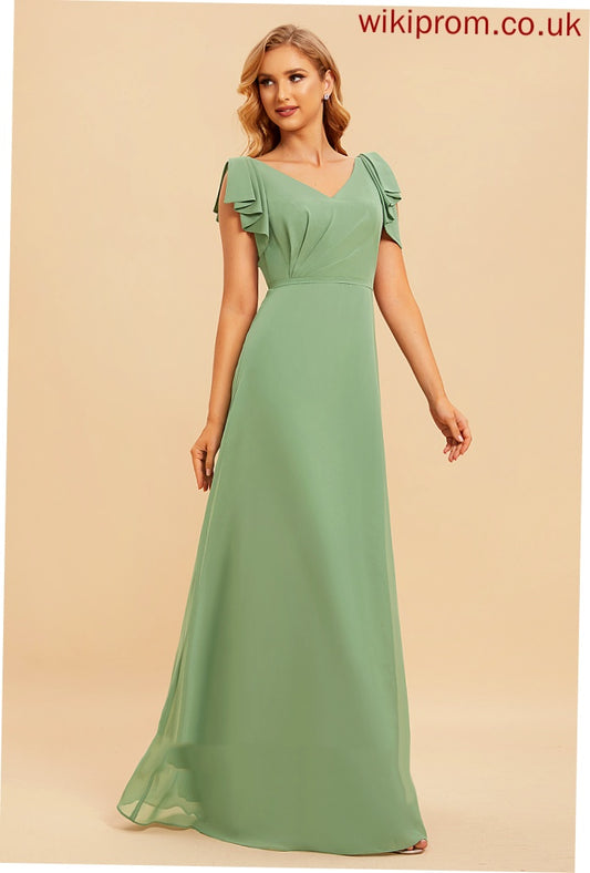 Floor-Length Neckline Silhouette Ruffle Embellishment A-Line Fabric Length V-neck Alison Bridesmaid Dresses