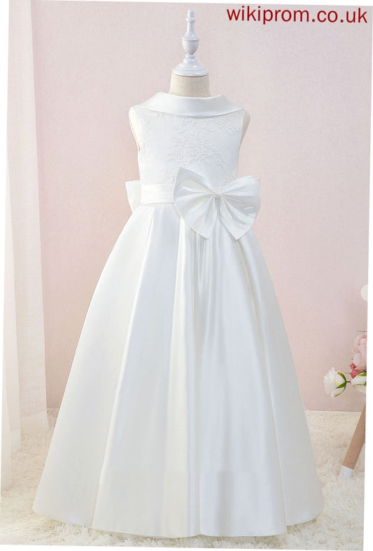 Flower Satin/Lace - Neck With Ball-Gown/Princess Sleeveless Floor-length Dress Scoop Bow(s) Girl Cassandra Flower Girl Dresses
