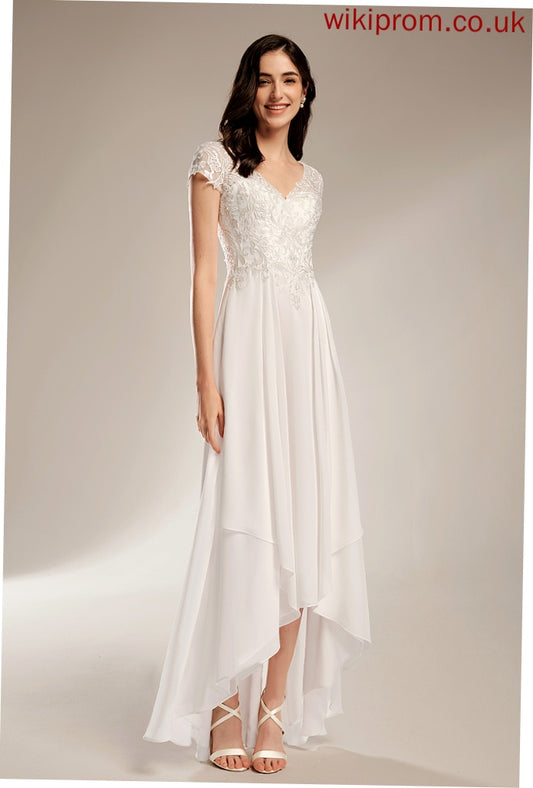 Wedding Dresses Clarissa V-neck Lace A-Line Chiffon Wedding Asymmetrical Dress