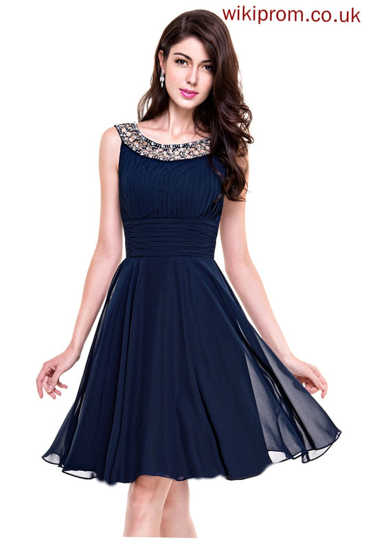 Cocktail A-Line With Chiffon Scoop Beading Janessa Knee-Length Ruffle Neck Dress Cocktail Dresses