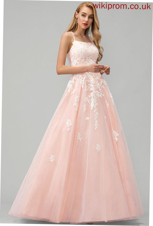 Floor-Length Neckline Tulle With Square Ball-Gown/Princess Ava Lace Sequins Prom Dresses
