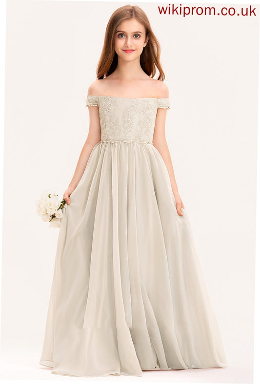 Floor-Length Off-the-Shoulder Lace Chiffon A-Line Junior Bridesmaid Dresses Gladys