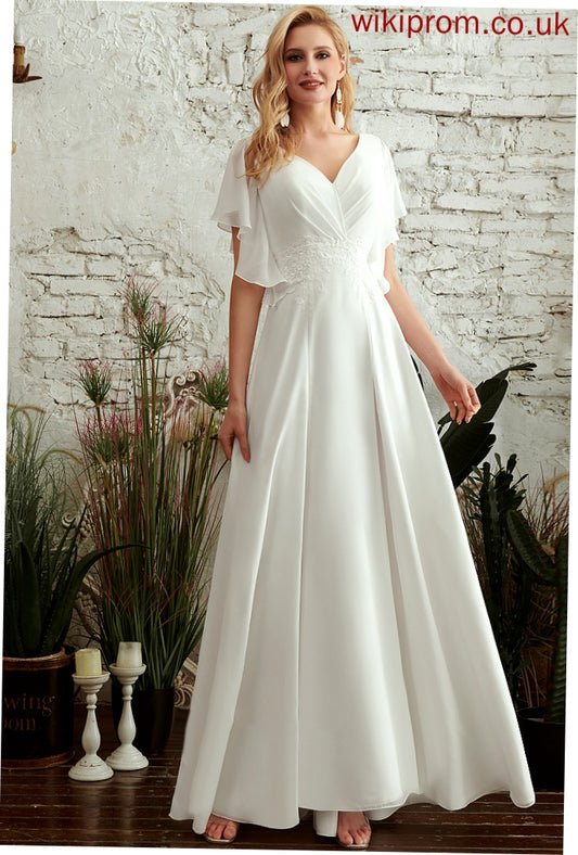 Wedding Dresses Chiffon With Wedding Front A-Line V-neck Dress Lace Glenda Split Floor-Length
