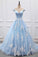 2024 Sky Blue Appliques Charming Ball Gown Off-the-Shoulder V-Neck Prom Dresses WK573