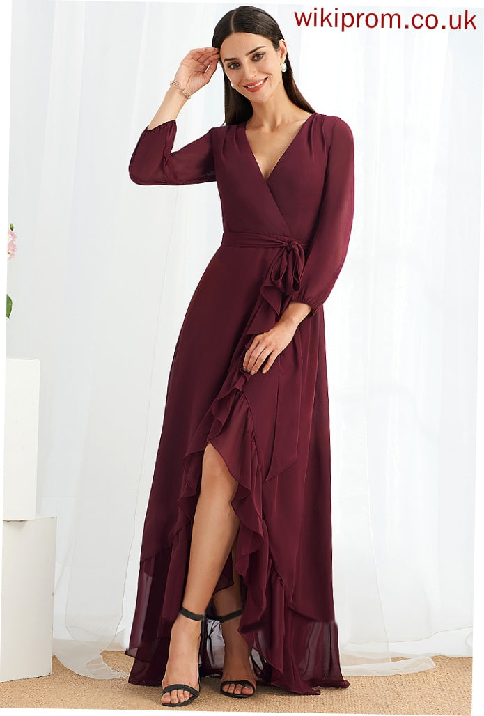 Chiffon Asymmetrical A-Line Cocktail V-neck With Split Ruffle Dress Nicola Front Cocktail Dresses