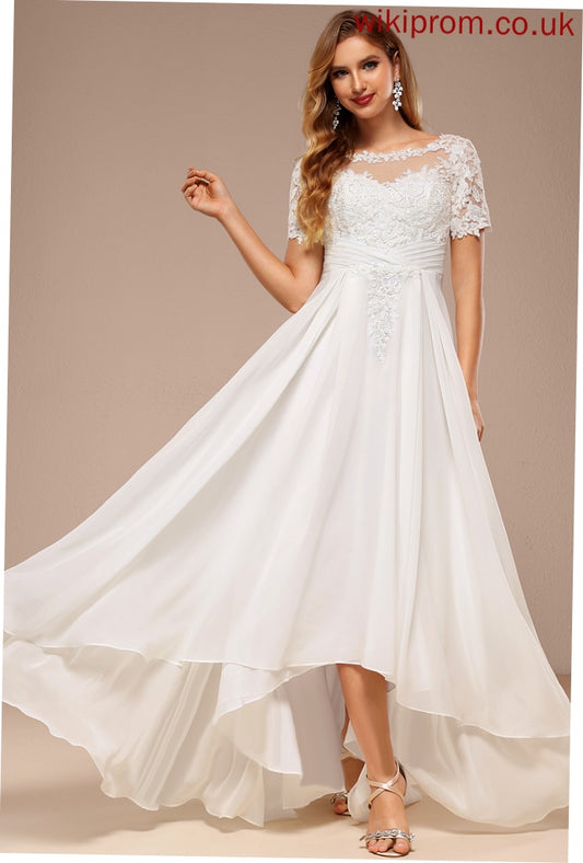 Chiffon Dress Boat Wedding Wedding Dresses Asymmetrical A-Line Neck Lace Maya