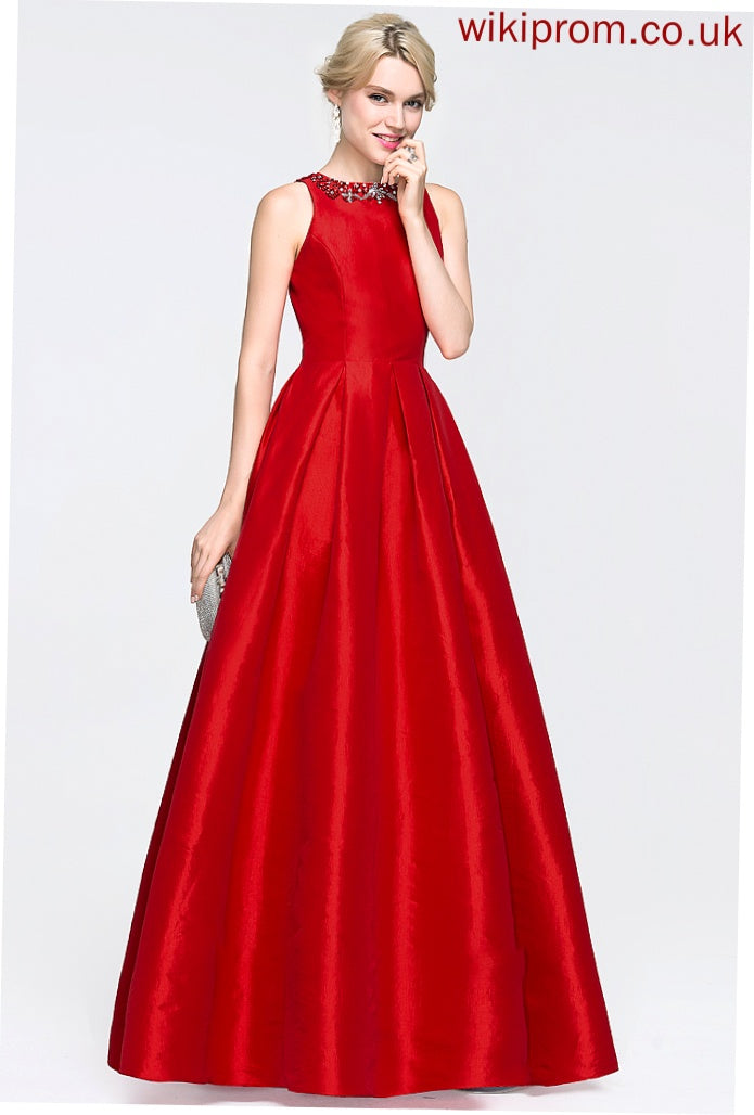 Ball-Gown/Princess With Beading Neck Taffeta Prom Dresses Floor-Length Ryann Sequins Scoop