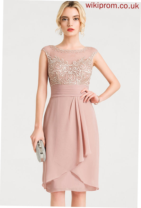 Cocktail Cocktail Dresses Chiffon Khloe Knee-Length Sheath/Column Dress Cascading Ruffles With Lace Scoop Neck