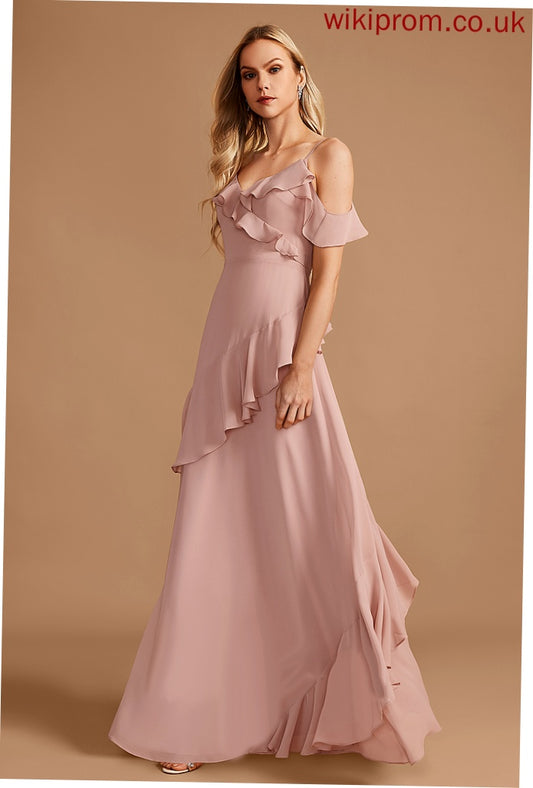 Floor-Length Silhouette Fabric A-Line Neckline Ruffle V-neck Length Embellishment Theresa Sleeveless Natural Waist Bridesmaid Dresses