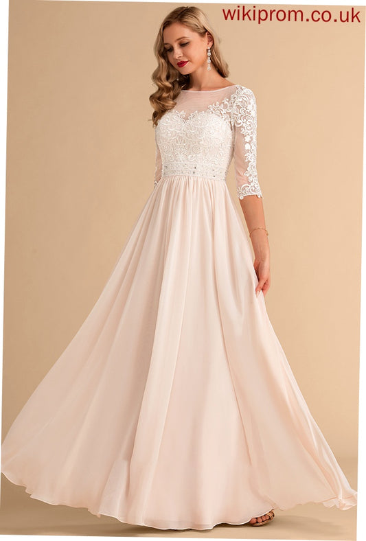Wedding Dresses Chiffon Sequins With Illusion Lace Dress Beading A-Line Kaylin Wedding Floor-Length