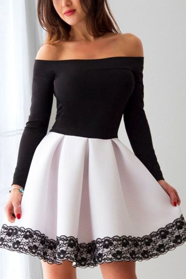 Chic Short Long Sleeve Lace A Line Homecoming Dresses