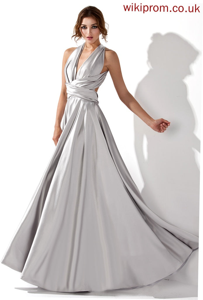 A-Line V-neck Prom Dresses Charmeuse Floor-Length Danica With Pleated