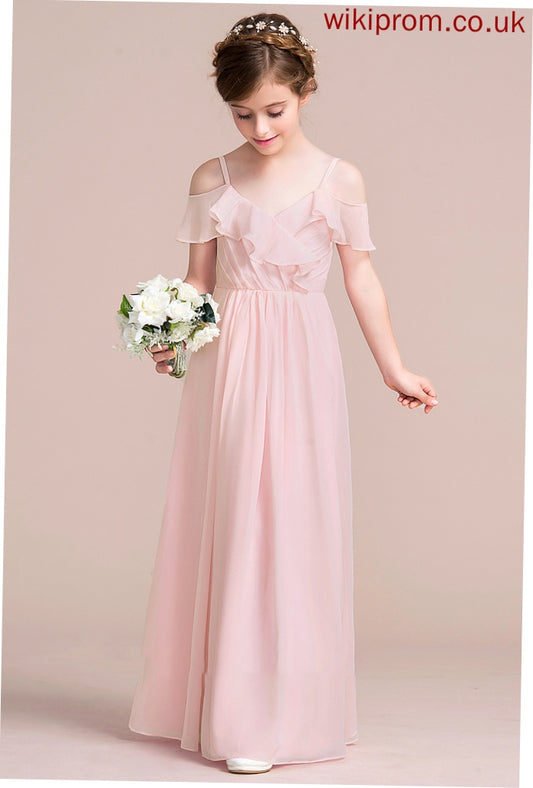 Finley Floor-Length V-neck Ruffles A-Line Junior Bridesmaid Dresses With Cascading Chiffon