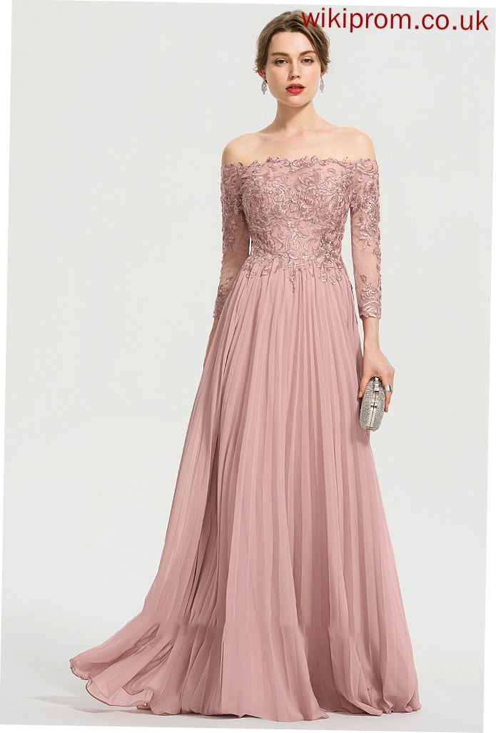 Sofia Sequins With Floor-Length Prom Dresses Pleated Ball-Gown/Princess Off-the-Shoulder Chiffon