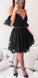 Sexy Black Lace V Neck Spaghetti Straps Homecoming Dresses