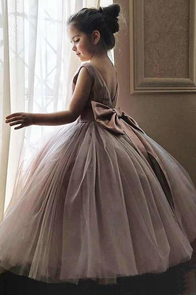 Cheap Cute Mauve Ball Gown Flower Girl Dresses with Bow on the Back WK883