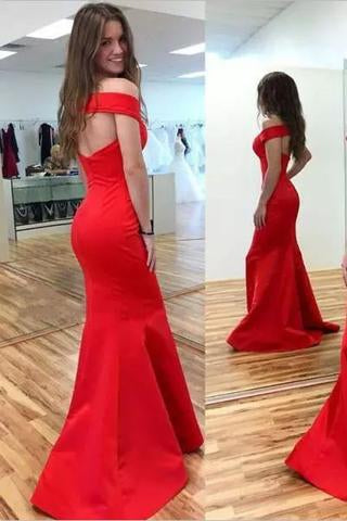 2024 Mermaid Red Elegant Sweetheart Off Shoulder Satin Corset Open Back Prom Dresses WK194