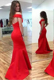 2022 Mermaid Red Elegant Sweetheart Off Shoulder Satin Corset Open Back Prom Dresses WK194