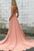 Modest Pink Long Open Back Simple Cheap Elegant Prom Dresses Evening Dresses