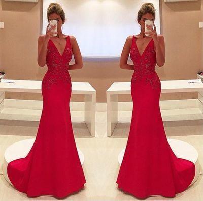 Amazing Mermaid Prom Dress Red Long Chiffon Lace Modest Evening Dresses For Senior Teens WK839