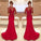 Amazing Mermaid Prom Dress Red Long Chiffon Lace Modest Evening Dresses For Senior Teens WK839