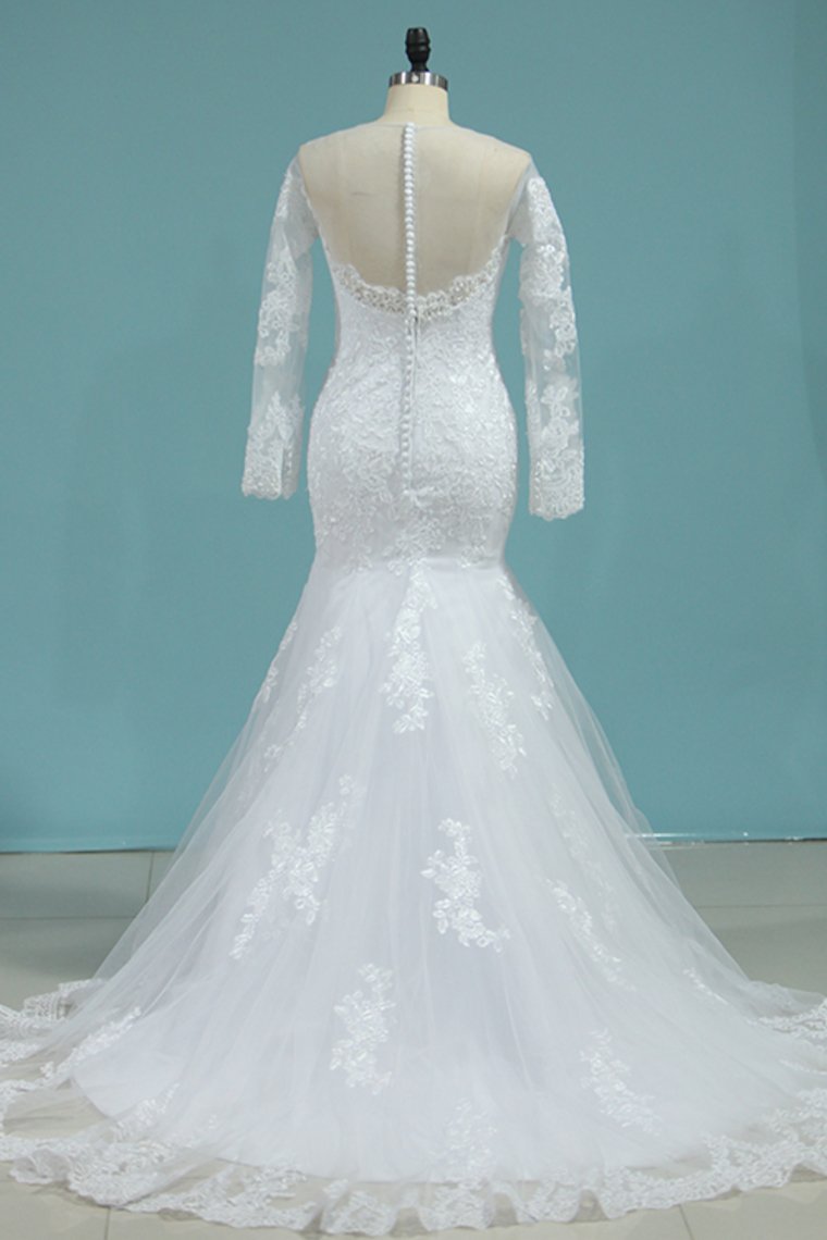 Mermaid New Arrival Scoop Wedding Dresses Tulle With Applique
