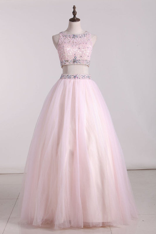 Two-Piece Scoop Ball Gown Quinceanera Dresses Tulle With Applique