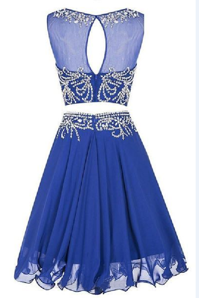 Two-Piece Scoop A Line Homecoming Dresses With Beading Chiffon