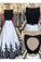 Simple Lace Black and White Satin Two Pieces Open Back Prom Dresses