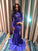 2022 Blue Sexy Appliques Long Sleeve Open Back High Neck Mermaid Prom Dresses WK735