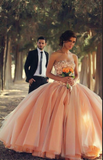 Blush Pink Tulle Ball Gown Sweetheart Bridal Gowns With Rhinestones Quinceanera Dresses WK89