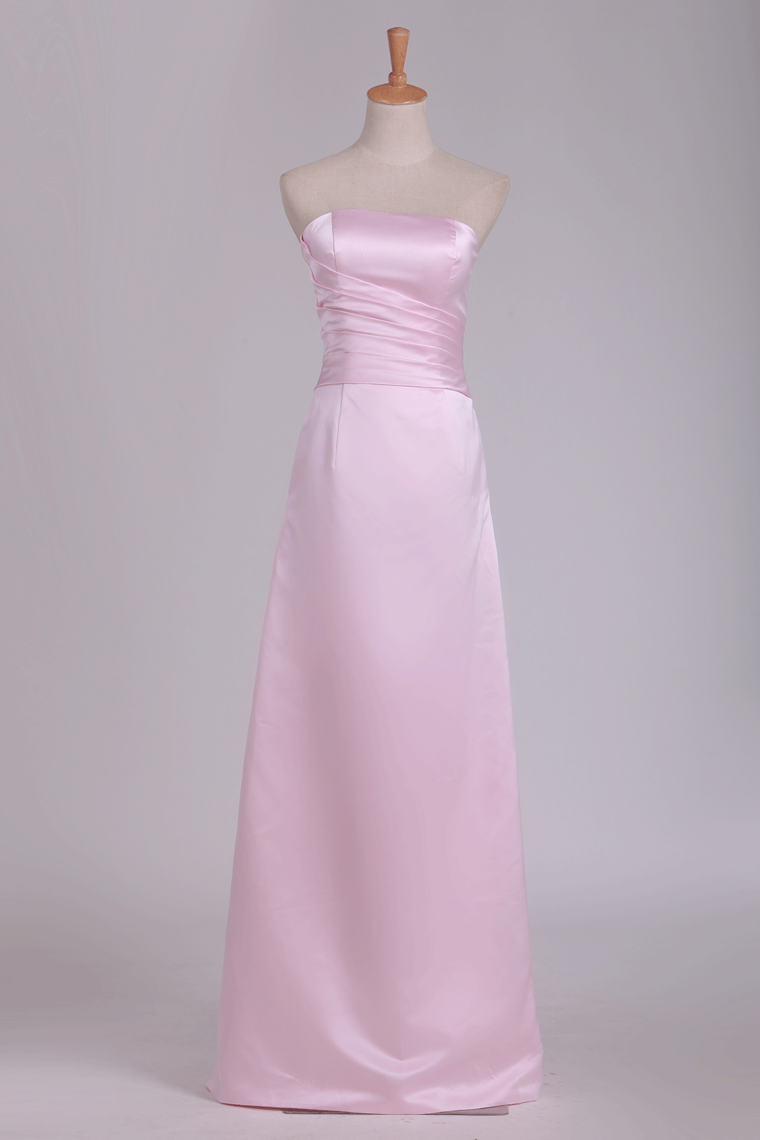 Strapless Bridesmaid Dresses Satin With Ruffles Floor Length A Line