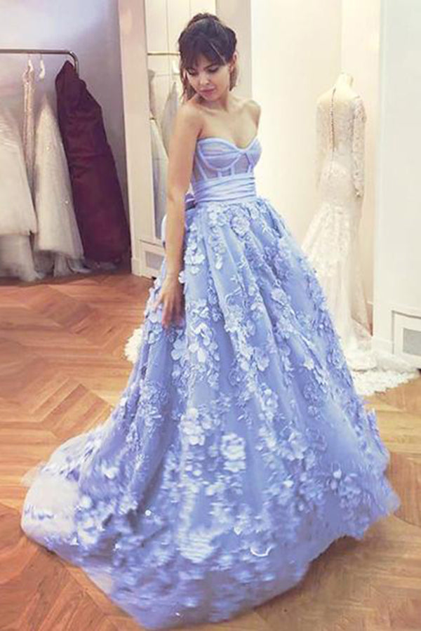 Sweetheart A Line Prom Dresses Backless Ball Gown Party Dresses with Appliques